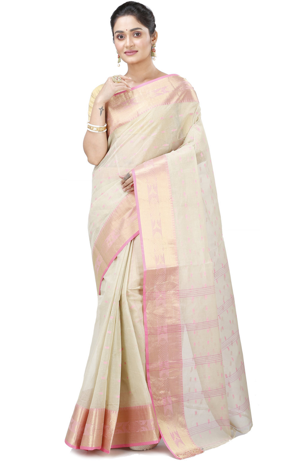 Cream Pure Cotton Griva Tant Saree (917)